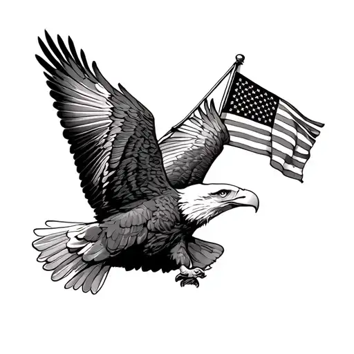 Bald Eagle Flying Carrying An American Flag Waving