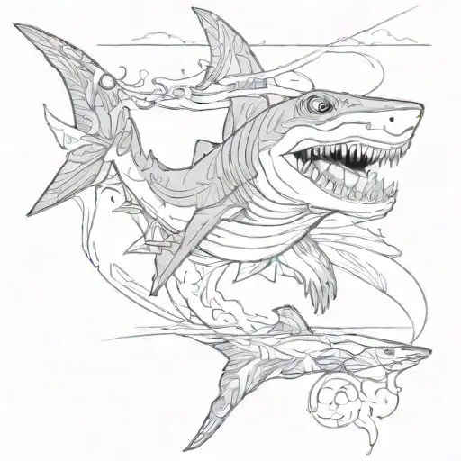 Shark And Wizard And Pool Cue To Turn And Run