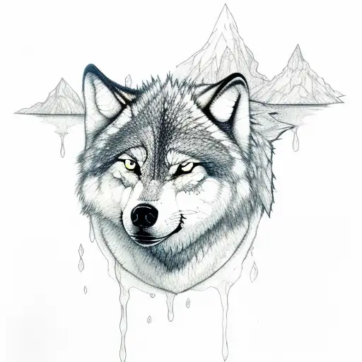 Child Wolf Drinking Water Surrounded By Nature Tattoo
