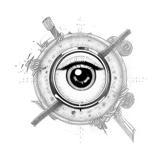 Postive Eye Tatoo With Cross And Drone And Photography With Adventure Riding On A Samurai