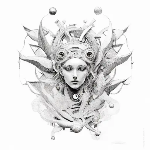 An Abstract And Surreal Design Incorporating Elements Of Greek Mythology