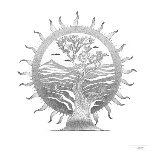 Sun Moon Mountain Water Tree In A Continuous Line
