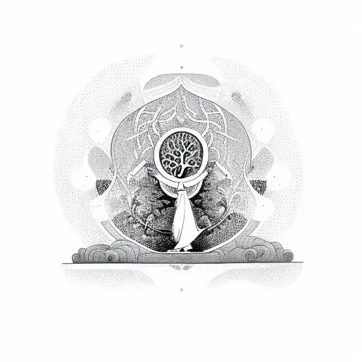 Levitating Budist Monk With Tree Of Life In The Background