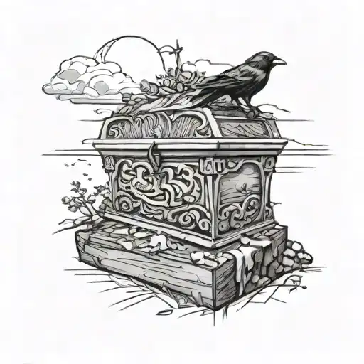 A Coffin On A Hill With A Small Crow