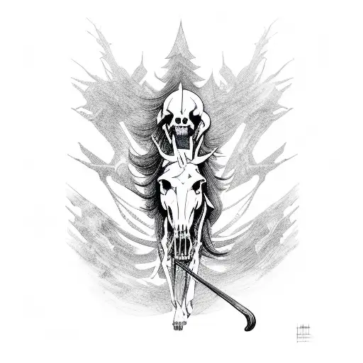A Reaper Riding A Skeletal Horse In A Dark Forest