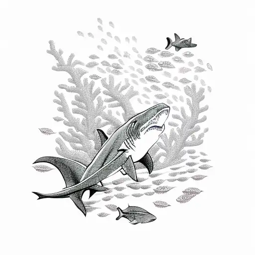 Shark With Underwater Coral Reef