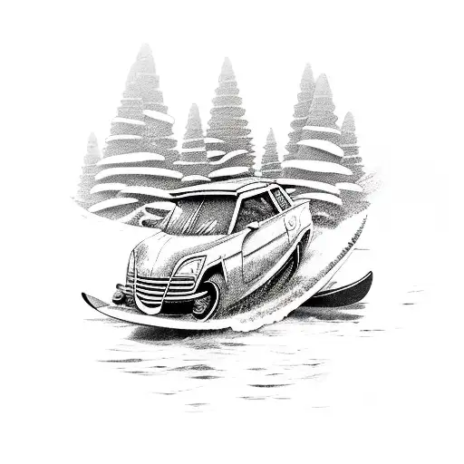 A Woodie Car With Surf Boards And A Santa Hat