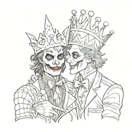 Joker And Harlequin Fool Placing A Crown