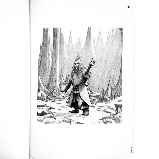 Hobbit With Colorful Cape Running In The Forest