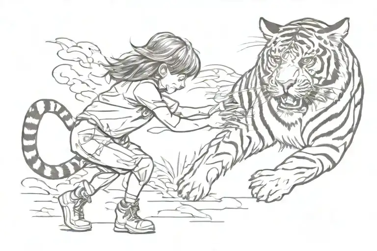 Little Girl And Tiger Fighting