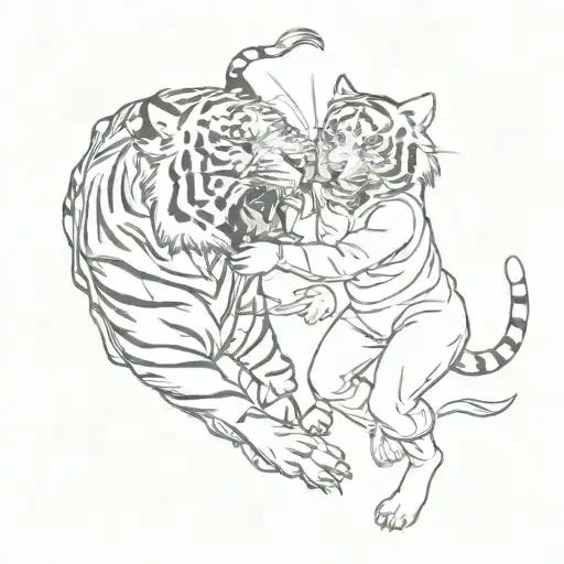 Tiger And Girl Fighting Each Other