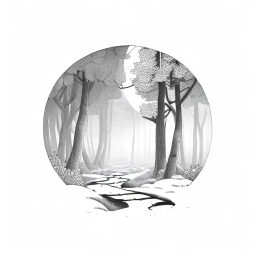 Moonlit Forest At Night With A Path