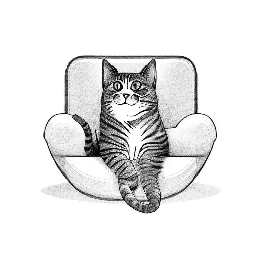 A Playful Tattoo Of A Cat Lounging On A Cozy Room Sofa With A Computer Nearby