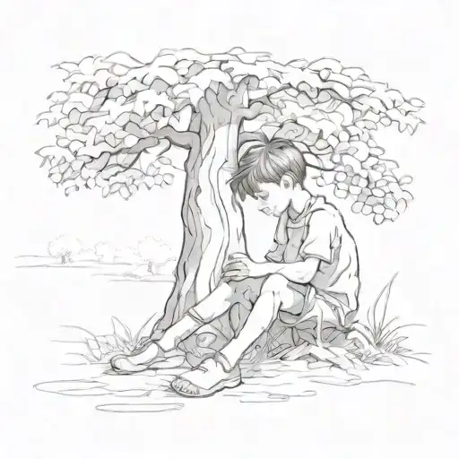 A Child Sitting In The Shade Of The Tree