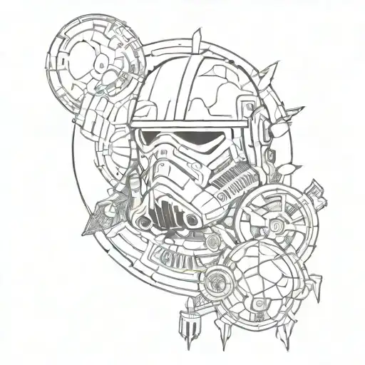 A Tattoo Design Incorporating Heavy Metal Music Imagery With Star Wars Elements