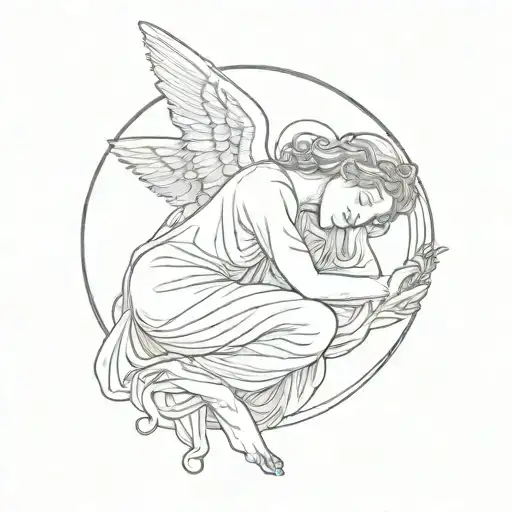 Sleeping Angel Leaning With His Arms On A Little Sun