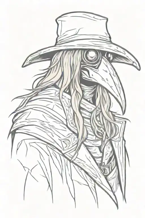 Angry And Mean Looking Plague Doctor With Long Hair In A Graffiti And Minimalist And Stencil Style