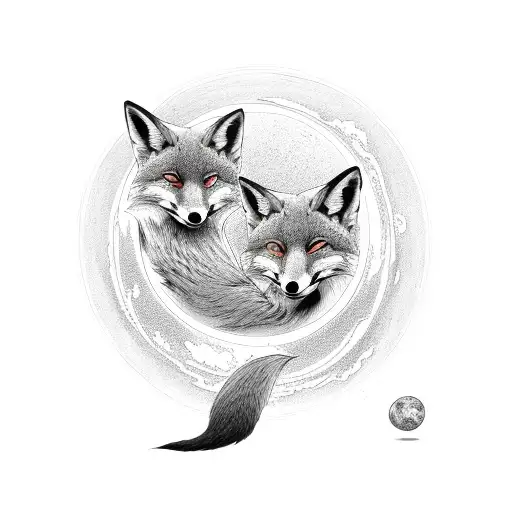 Two Foxes Around The Red Sun