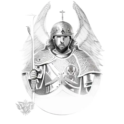 Saint Michael Kneeling Shield And Sword