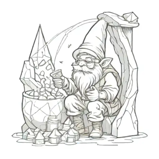 A Whimsical Scene Of A Gnome Counting Money In A Crystal Cave