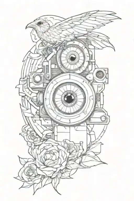 Photography Based Tattoo With An Eye In The Lens And Micro Realism Style