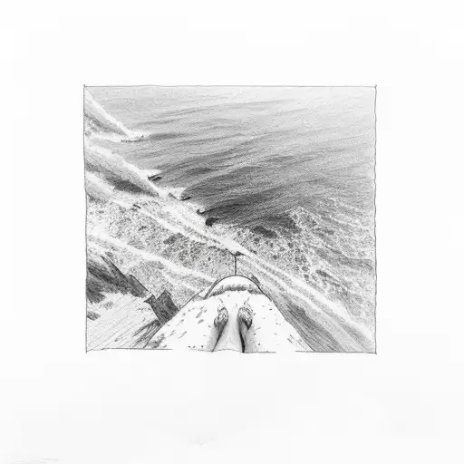 Pov On Cliff Over Ocean Sunset