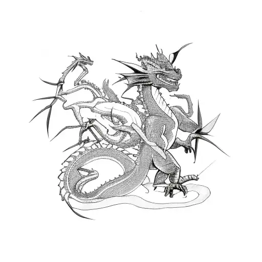 A Dragon Eating Its Own Tail While An Olive Branch And A Thorny Rose Branch Cross Around The Dragon