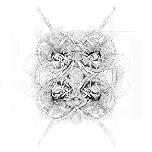 A Detailed Sketch Of A Les Paul Guitar With Intricate Floral Patterns Intertwined With The Strings