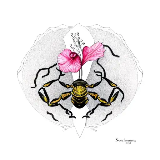 Scorpion With Hibiscus Flowers