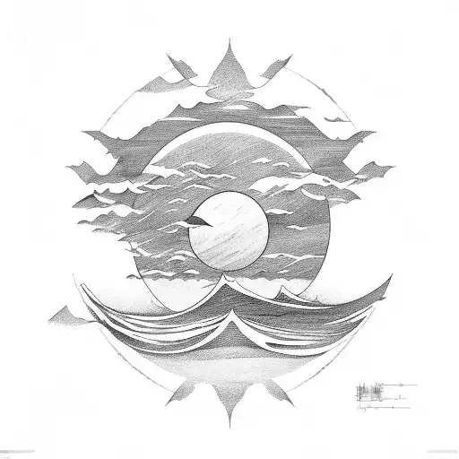 Half Sun Upside Down With Waves In The Sun