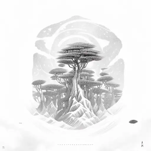 An Otherworldly Landscape With Alien Creatures Exploring A Starlit Sky