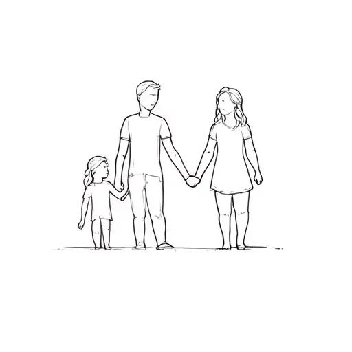 Silhouette Of A Father & Son & Daughter Holding Hands