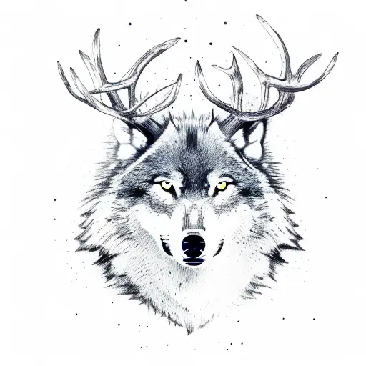 A Wolf And A Deer Drawn With Olive Tree Branches And Leaves