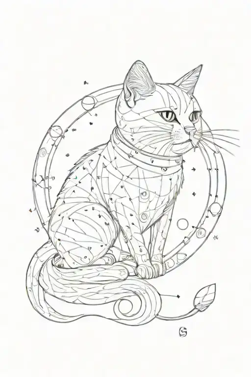 Minimalistic Space Cat Playing With The Moon Phases