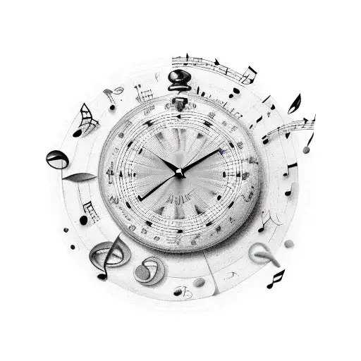 A Quill Pen Writing Music Notes On A Scroll With Timepieces In The Background