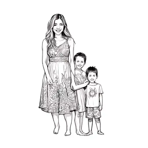 A Woman And Two Children Posing For A Photo