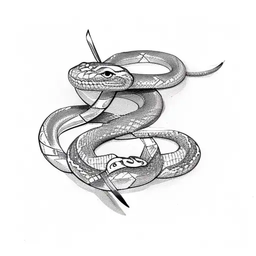 Swords Going Around With A Snake Entertwined Between The Blades