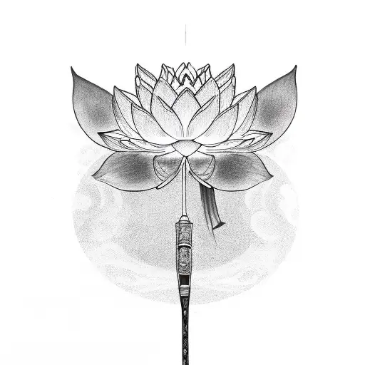 Katana In Half With Lotus Flowers