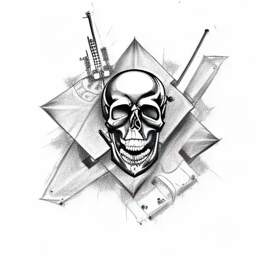Combine A Guitar And A Skull With Machine Gun Kelly's Logo In A Sketch Style