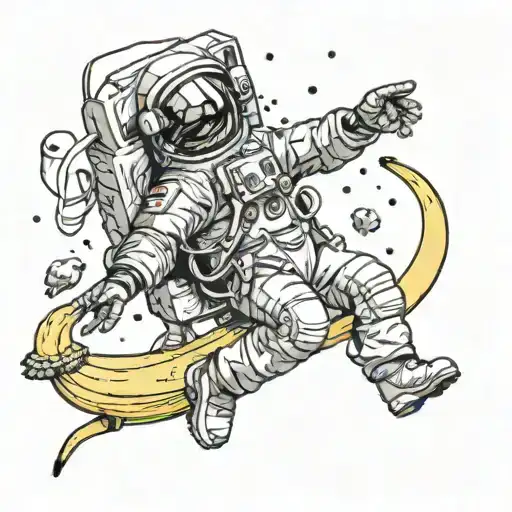 Astronaut Flying A Banana Into Space