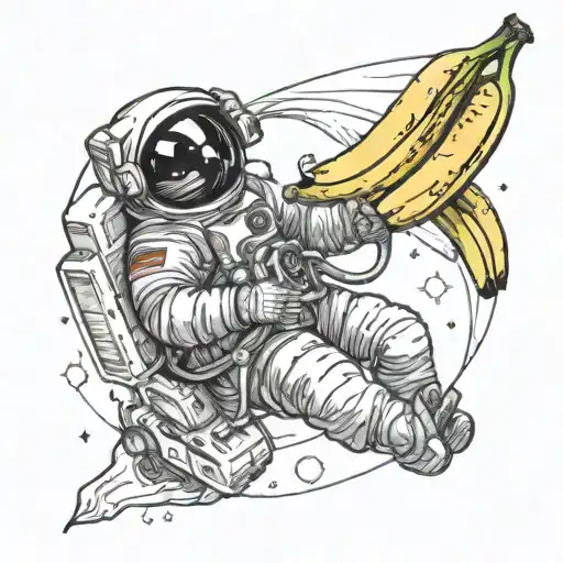 Astronaut Flying A Banana Into Space