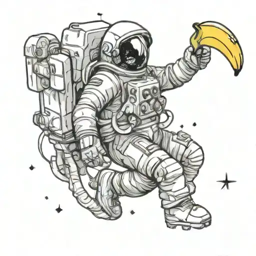 Astronaut Flying A Banana Into Space