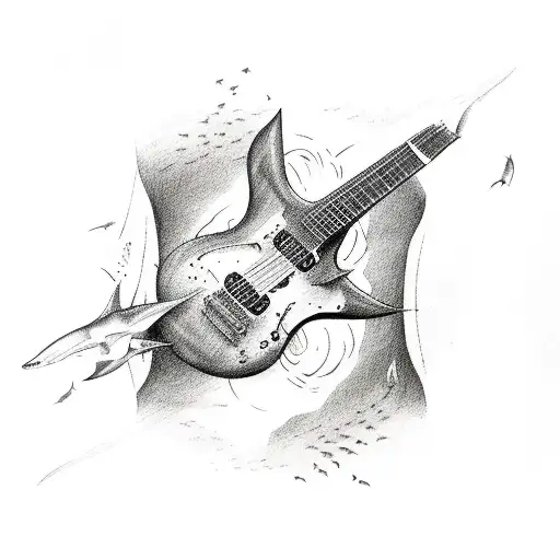 Guitar Surronded By Hammerhead Sharks