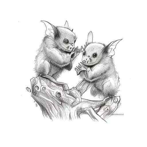 2 Baby Bats On A Tree