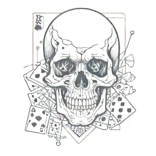 A Minimalist Design Of A Skull With Playing Cards And Dice Incorporated Into The Design
