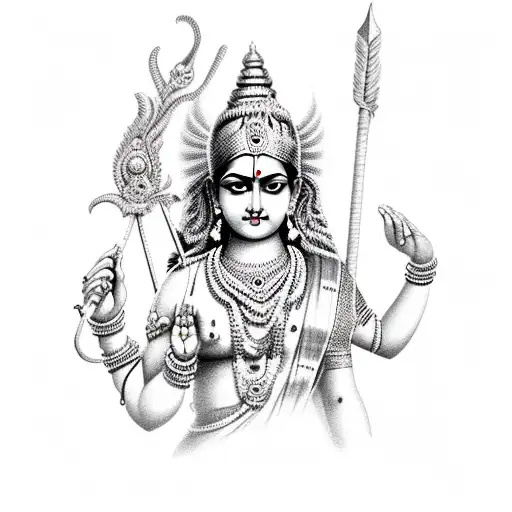 Hindu Devi With Four Hands With A Sugarcane Bow On One Hand And Flower Arrow On Other Hand