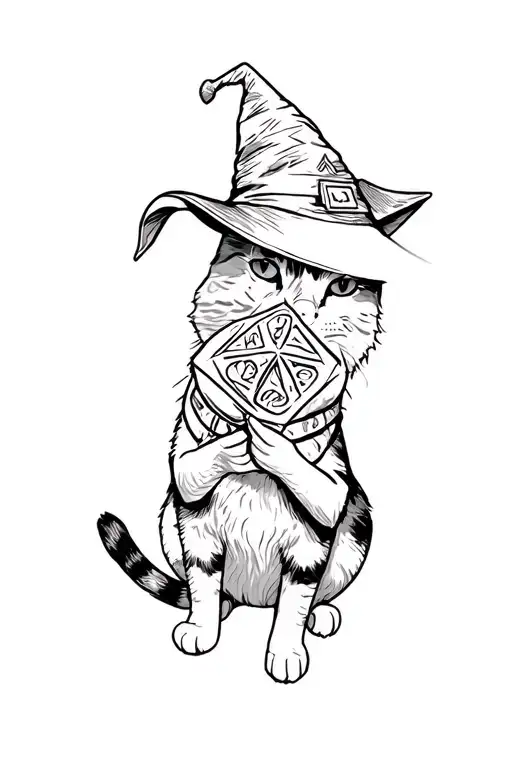 Dnd D20 Held By A Cat With A Wizard Hat