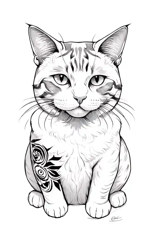 A Cat With A Tattoo On His Thigh