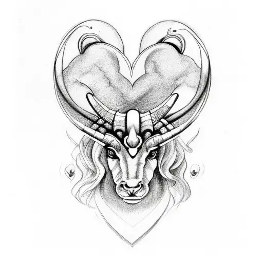 A Unique Fusion Design Combining The Capricorn And Aries Zodiac Symbols Into A Heart Shape Tattoo