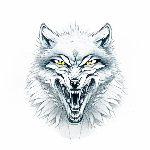 Angry Wolf Head With A Angry Crow